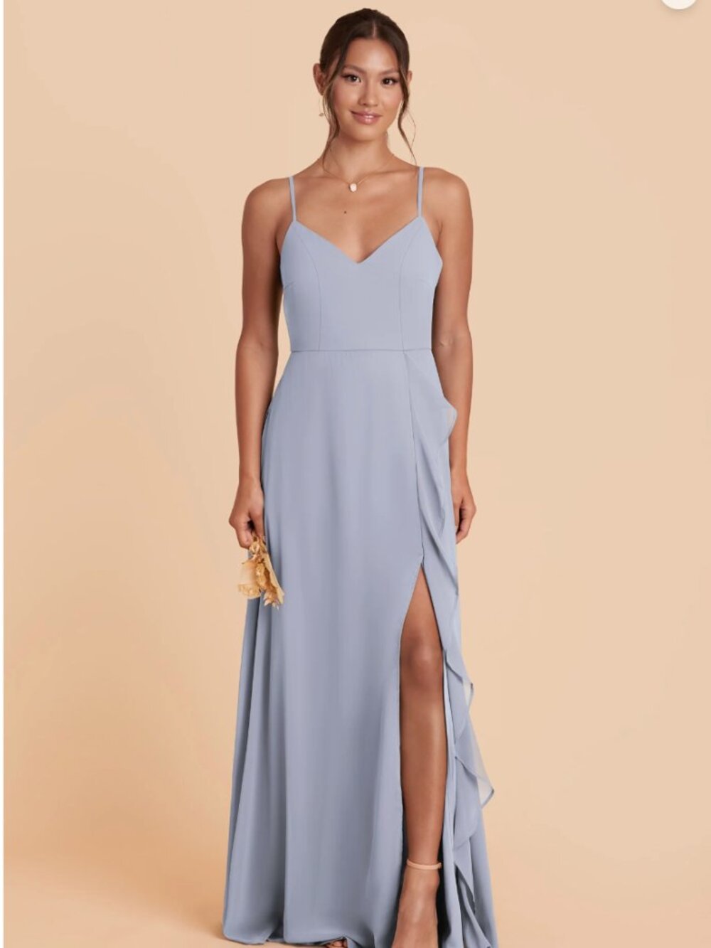 Birdy Grey Light Blue Maxi Dress with Side Ruffle and Slit